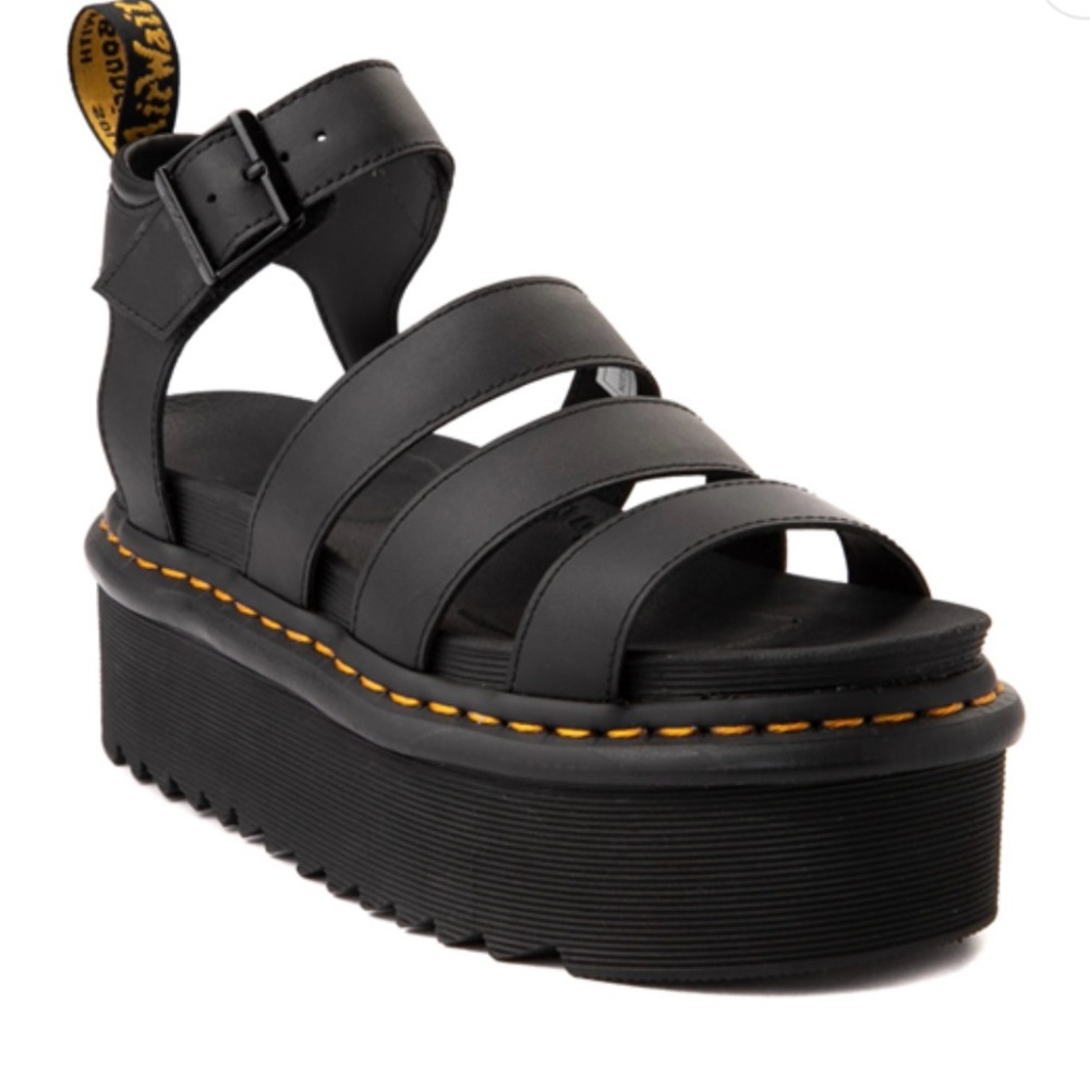 Dr. Martens Blaire Hydro Leather Black Platform Strap Sandals
